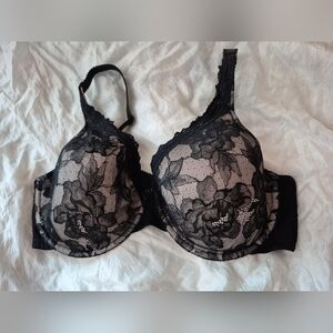 Deesse 38DDD Black Lace Bra Full Cup Underwire Minimal Padding